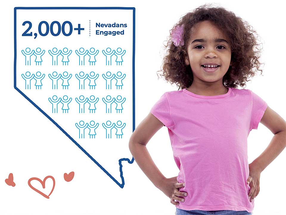 Nevada ECAC Hot Topics Data Dashboards Girl standing beside a chart with a downward-trending line