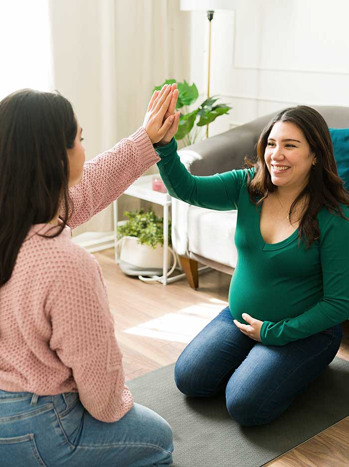 Nevada ECAC Hot Topics Family Resources Pregnant woman talking with another adult in a home setting